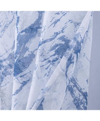 Marble Grommet Metallic Sheer Printed Doily Curtain Panel Pair 36" x 84" Blue