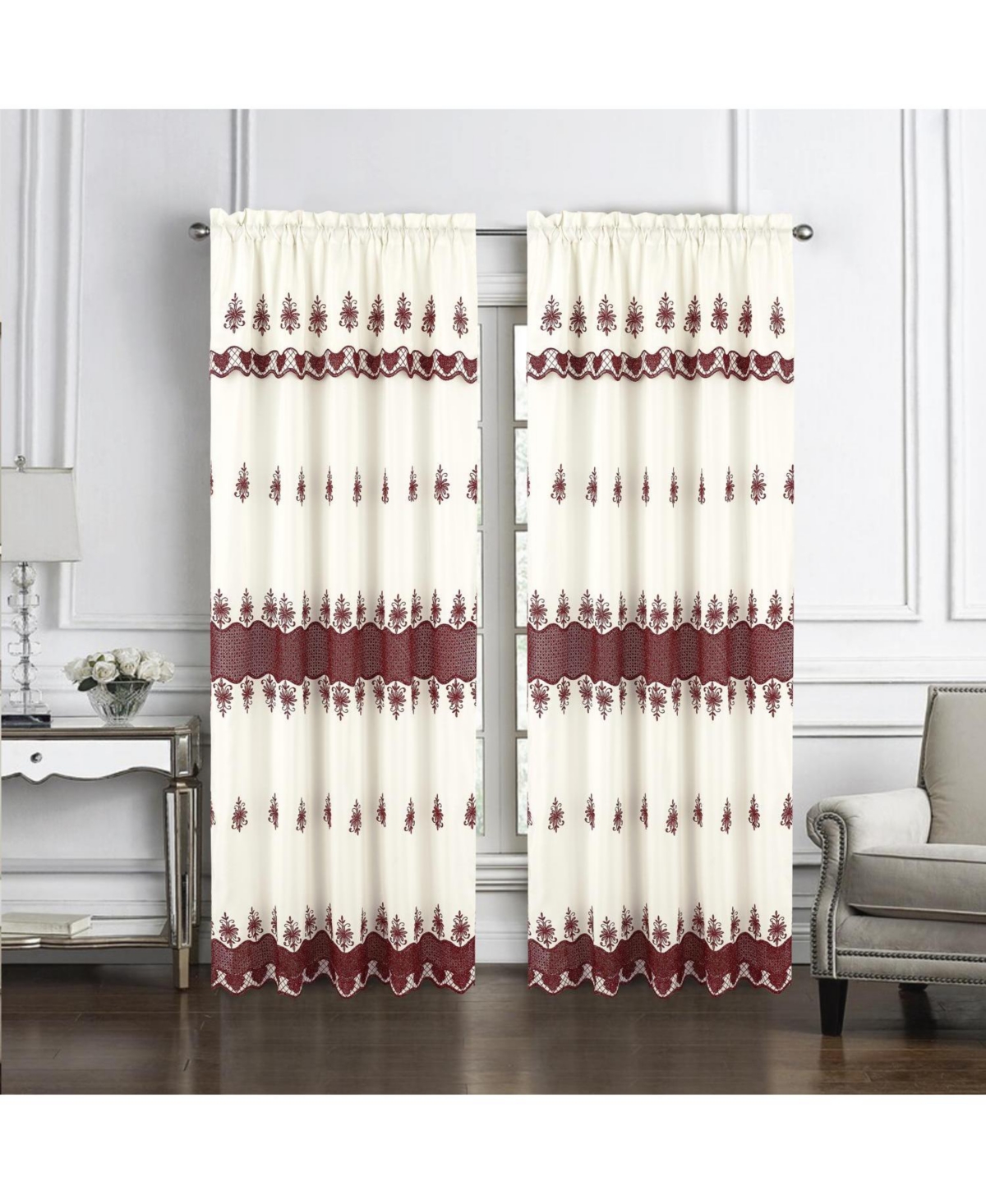 Rt Designers Collection Donna Macrame Construction 3" Rod Pocket Curtain Panel 54" x 90" Beige/Burg