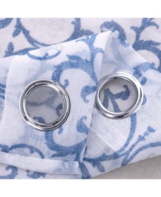 Crown Grommet Sheer Metallic Printed Doily Curtain Panel 54" x Blue