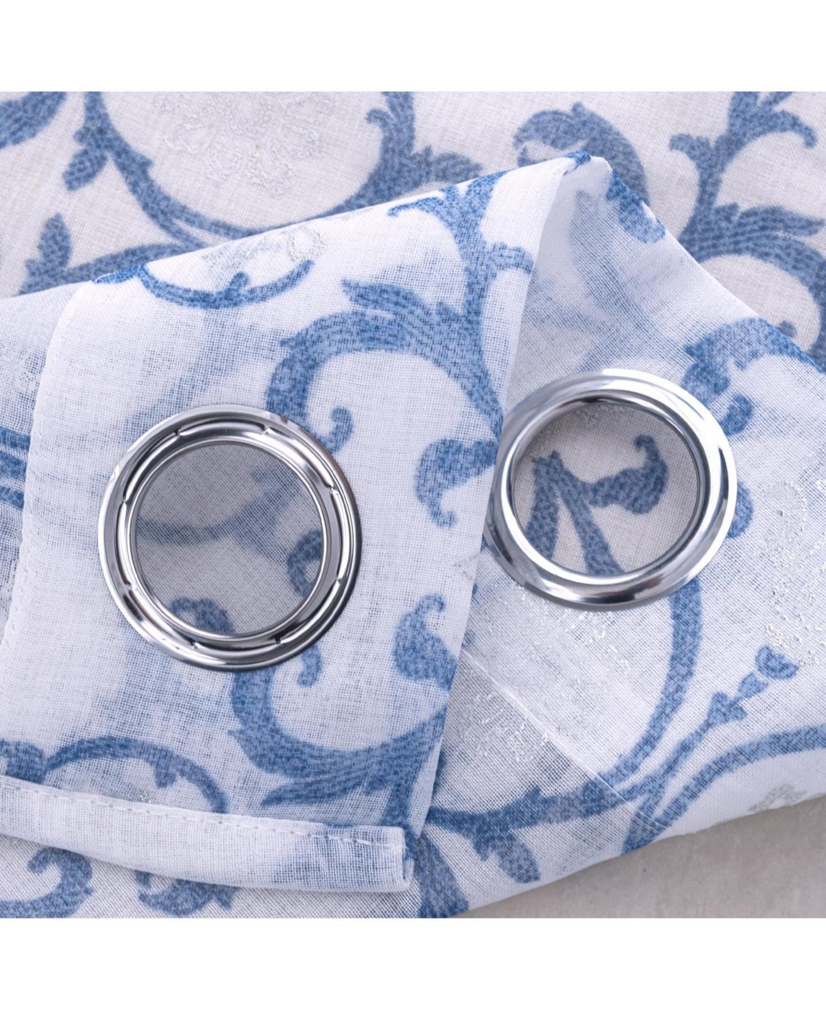 Rt Designers Collection Crown Grommet Sheer Metallic Printed Doily Curtain Panel 54" x 84" Blue