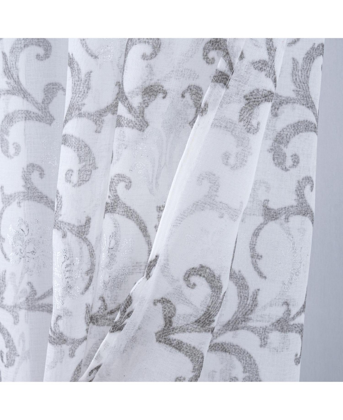 Rt Designers Collection Crown Grommet Sheer Metallic Printed Doily Curtain Panel 54" x 90" Silver