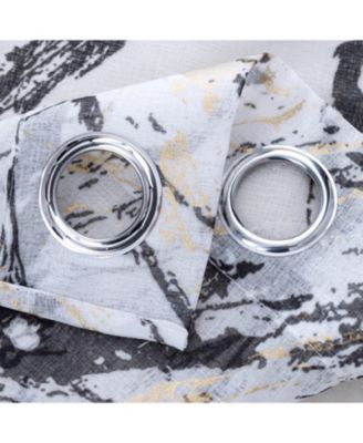 Marble Grommet Metallic Sheer Printed Doily Curtain Panel 54" x Black