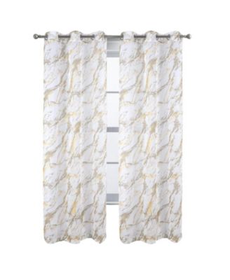 Marble Grommet Metallic Sheer Printed Doily Curtain Panel 54" x 84" Taupe