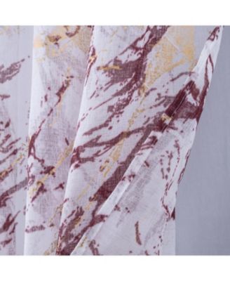 Marble Grommet Metallic Sheer Printed Doily Curtain Panel Pair 36" x 84" Red