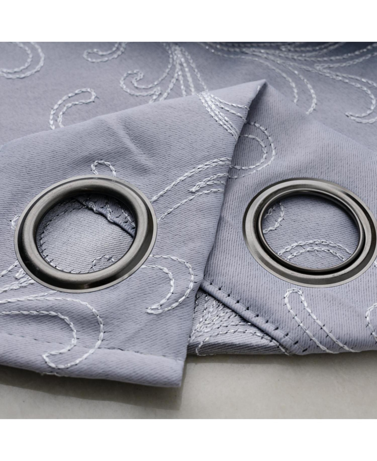 Rt Designer Collection Kimber 2 Pack Embroidered Blackout Luxurious Decorative Grommet Curtain Panel 36" x 84" Silver