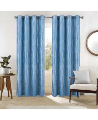 RT Designer Collection Hailey Halo Foil Blackout Grommet Curtain Panel 52" x 90" Wedgewood