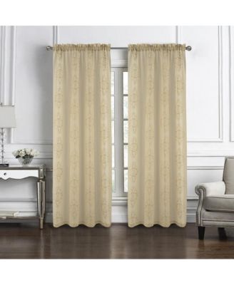 Andrea Emb Metallic Doily Rod Pocket Room Darkening Curtain Panels for Bedroom 54" x 95" Taupe