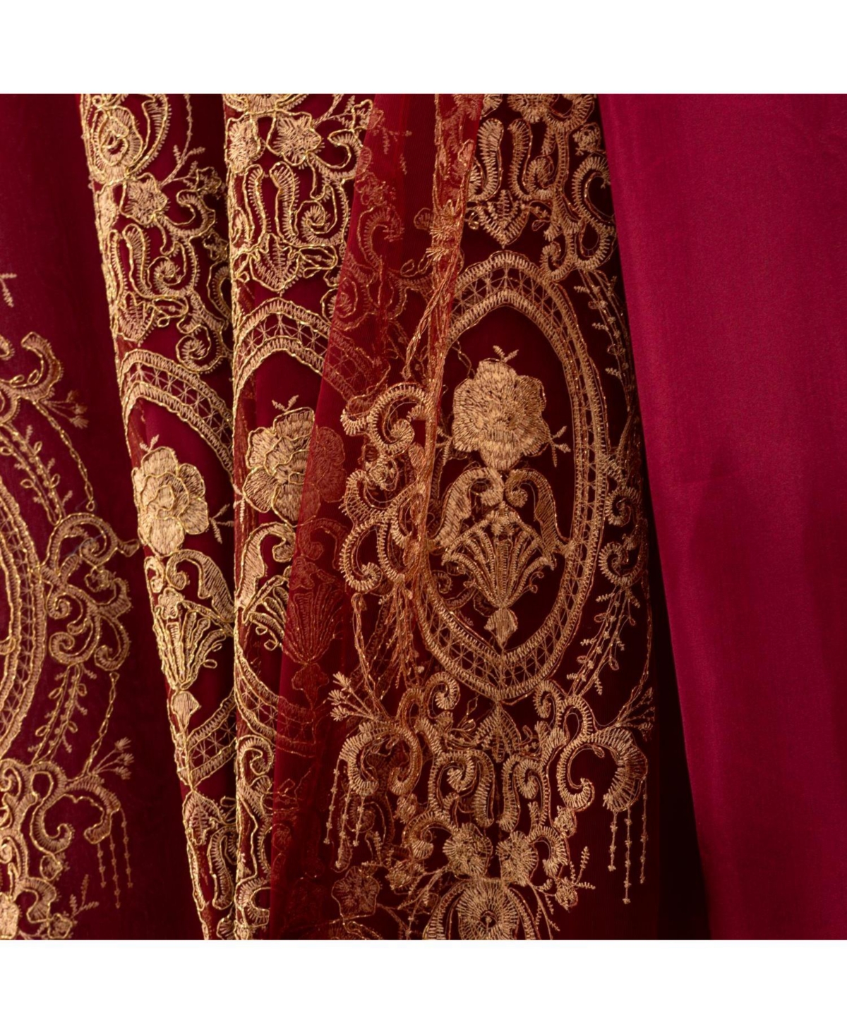 Rt Designers Collection Daisy Embroidery Grommet Curtain Panel With Attached Valance 54" x 84" Brgundy/Gold