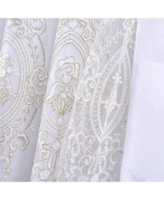 Daisy Embroidery Grommet Curtain Panel With Attached Valance 54" x 84" White