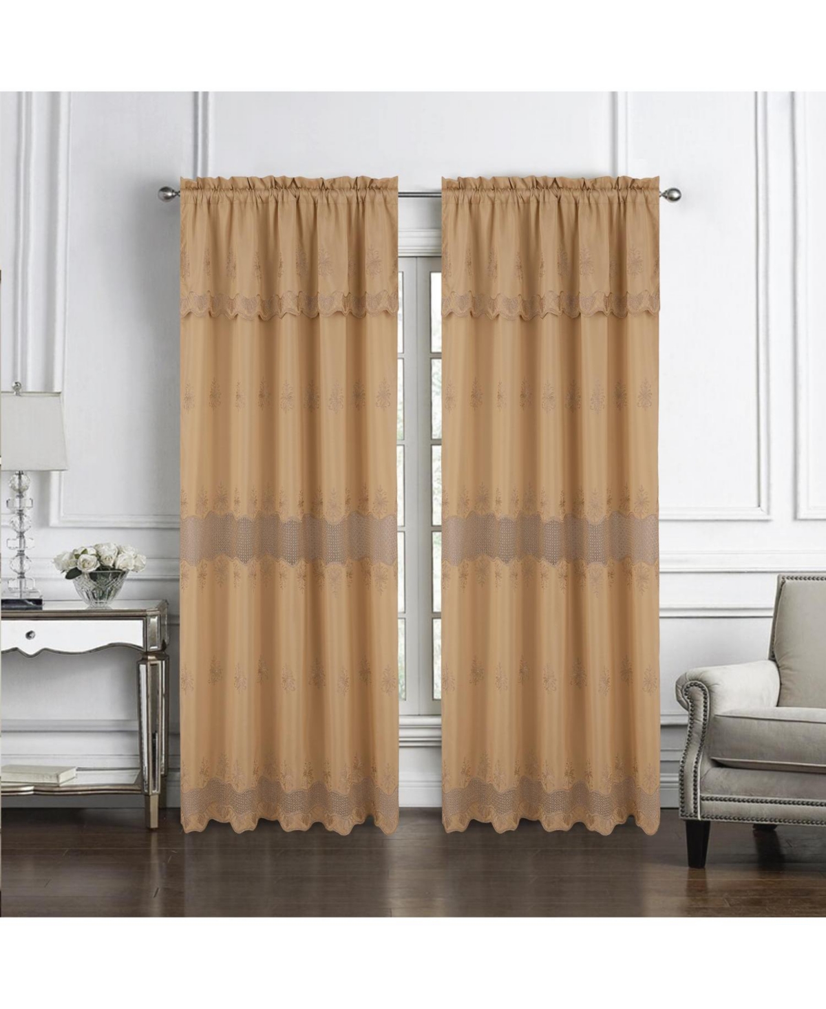 Rt Designers Collection Donna Macrame Construction 3" Rod Pocket Curtain Panel 54" x 90" Gold