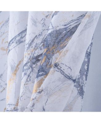Marble Grommet Metallic Sheer Printed Doily Curtain Panel 54" x 84" Grey