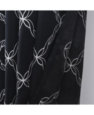RT Designer Collection Gable 2 Pack Embroidered Blackout Luxurious Decorative Grommet Curtain Panel 36" x 84" Black