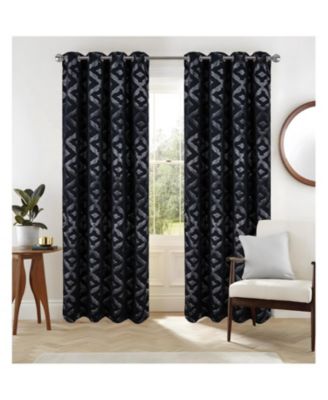 RT Designer Collection Heathrow Halo Foil Blackout Luxurious Decorative Grommet Curtain Panel 54" x 90" Black