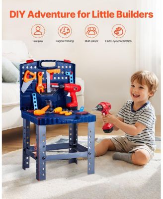 Kids Workbench, 56 PCS Tool Bench with Electric Drill & Realistic Tools, Pretend Construction Playset for Boys & Girls Age 3+