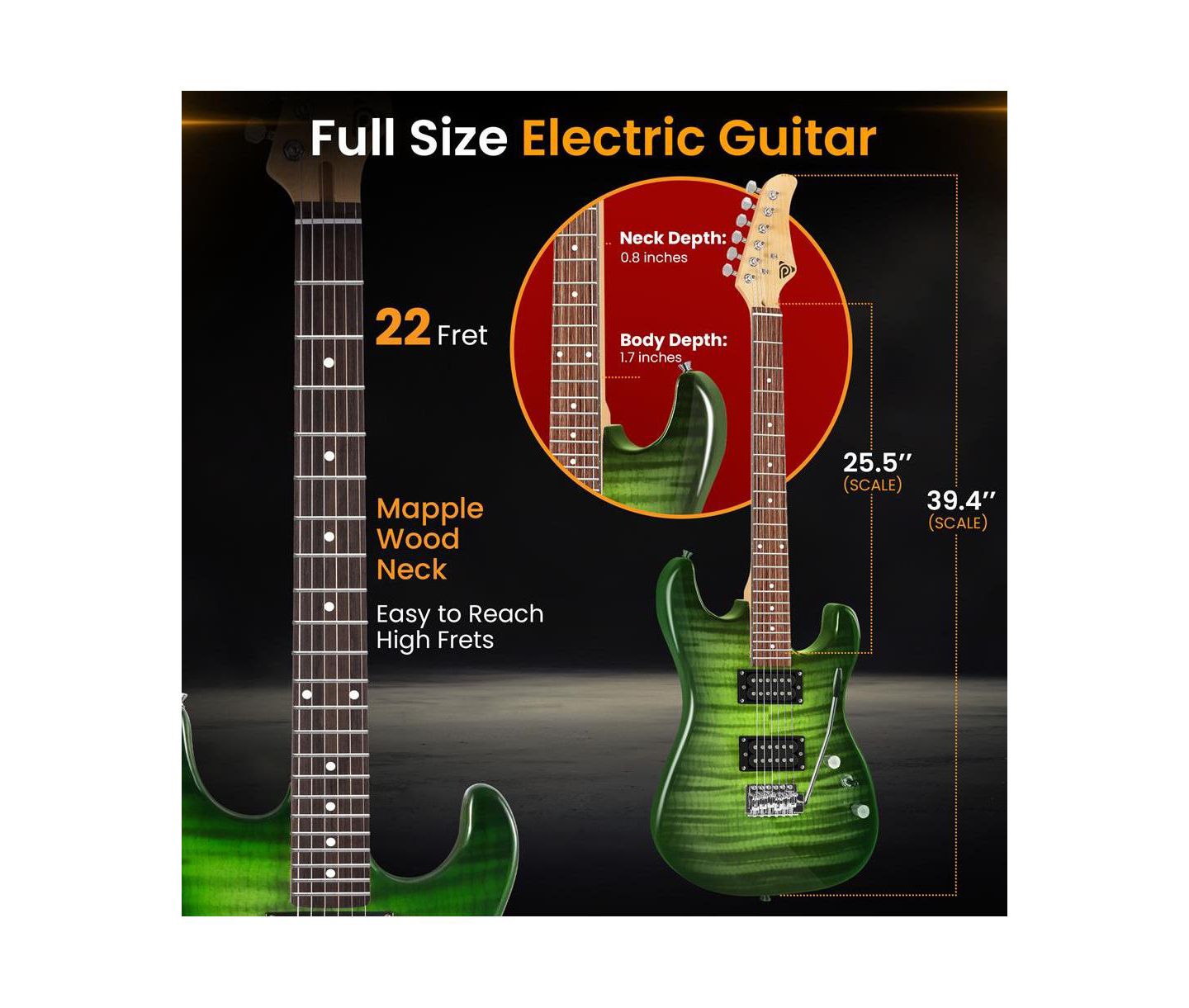 Детские игрушки Pyle 6-String Electric Guitar Beginner Starter Kit, Ages 11+, цвет: Зелёный — фото 3