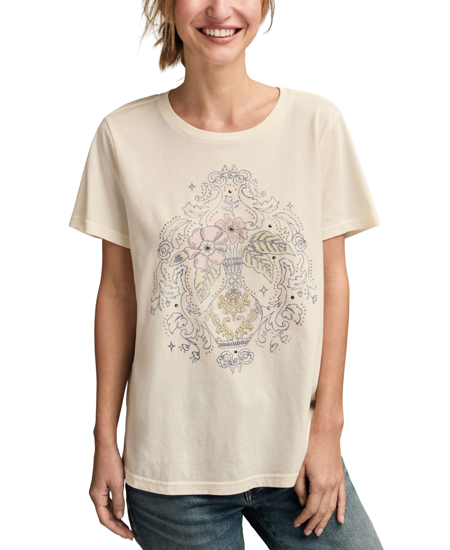 Женская футболка Lucky Brand Floral Vase Classic Crewneck, цвет: Кремовый — фото 1