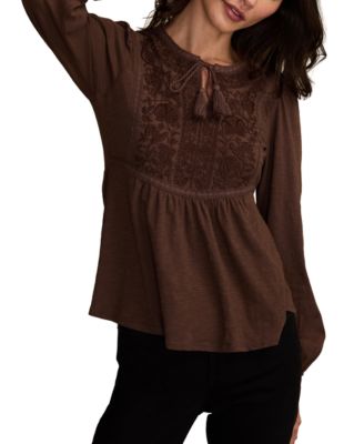 Women's Embroidered Bib Peasant Top