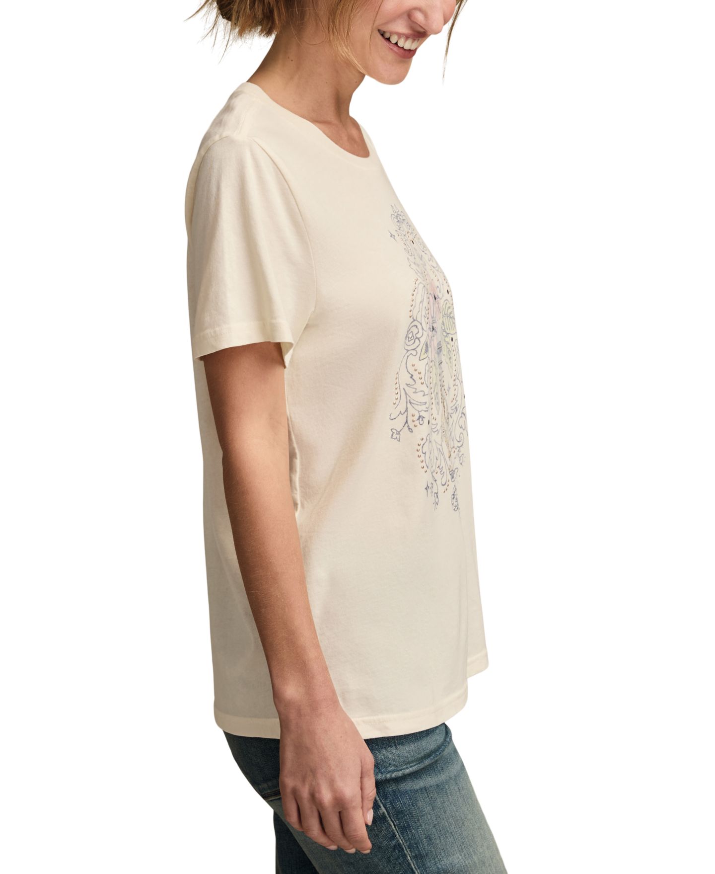 Женская футболка Lucky Brand Floral Vase Classic Crewneck, цвет: Кремовый — фото 2