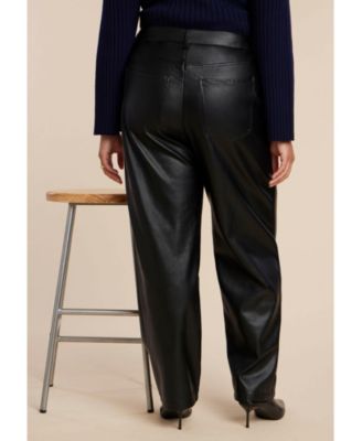Women's Faux Leather Pintuck Straight Leg Pant
