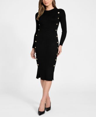 Women's Long-Sleeve Rib Logo Button Vonn Bodycon Dress