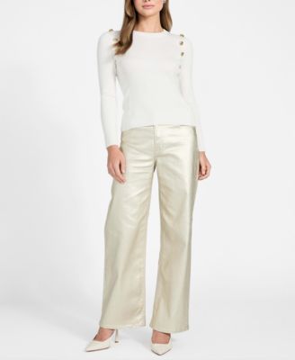 Women's Long-Sleeve Rib Logo Button Vonn Sweater