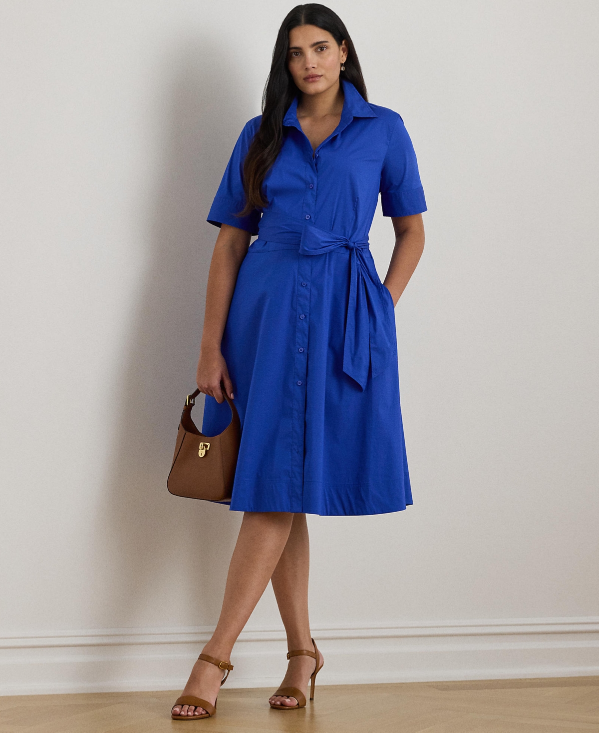 Ralph Lauren Plus Size Belted Point Collar Shirtdress