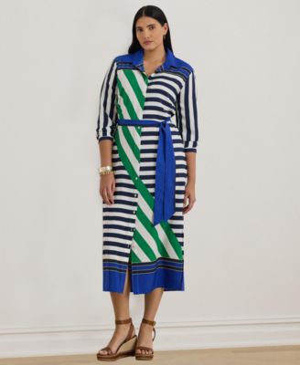 Lauren Ralph Lauren - Plus Size Striped Point Collar Shirtdress