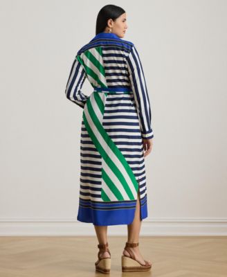 Plus Size Striped Point Collar Shirt Dress