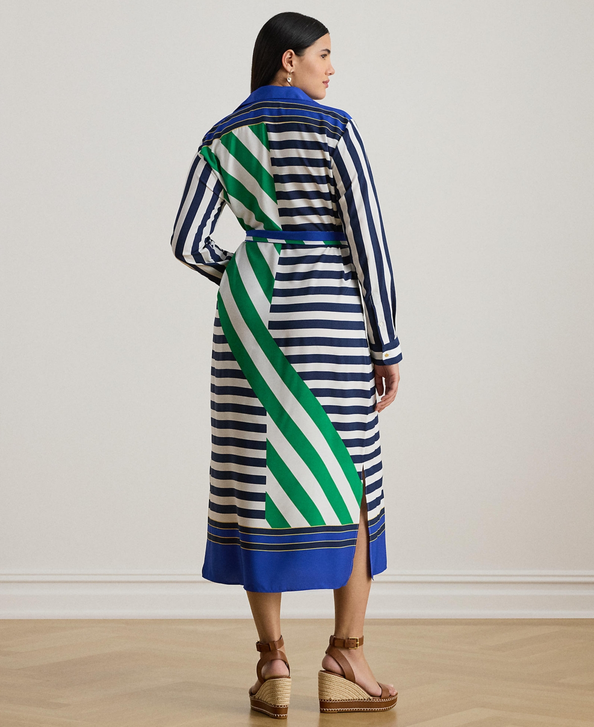 Ralph Lauren Plus Size Striped Point Collar Shirtdress In Multi