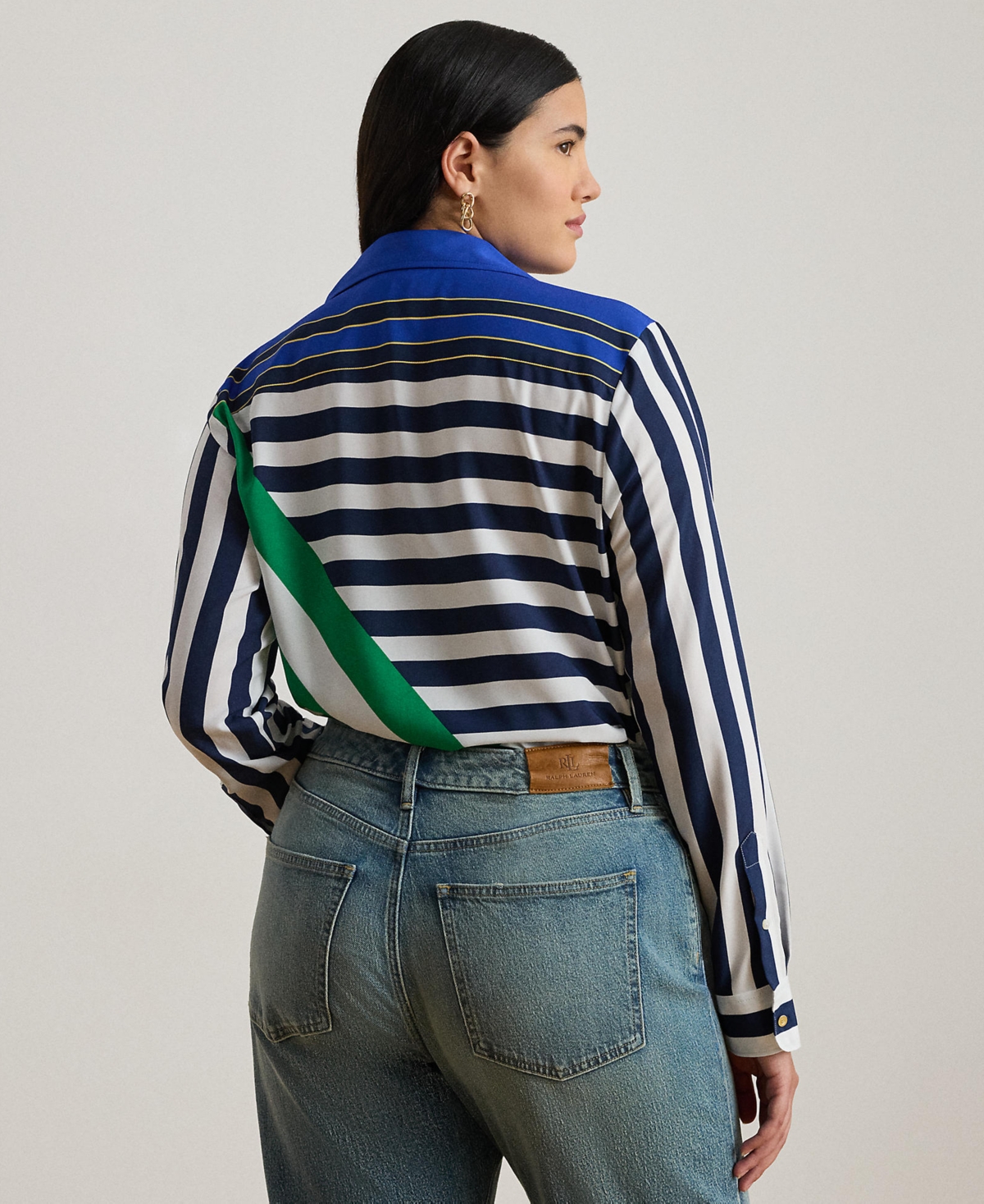 Lauren Ralph Plus Striped Long-Sleeve Shirt