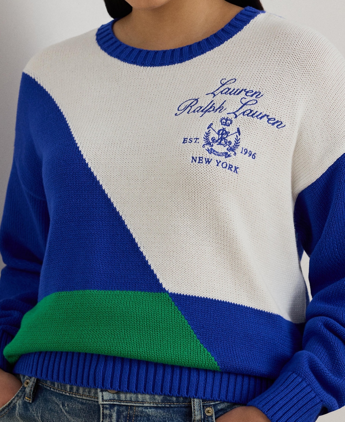 Ralph Lauren Plus Size Color-blocked Long-sleeve Sweater