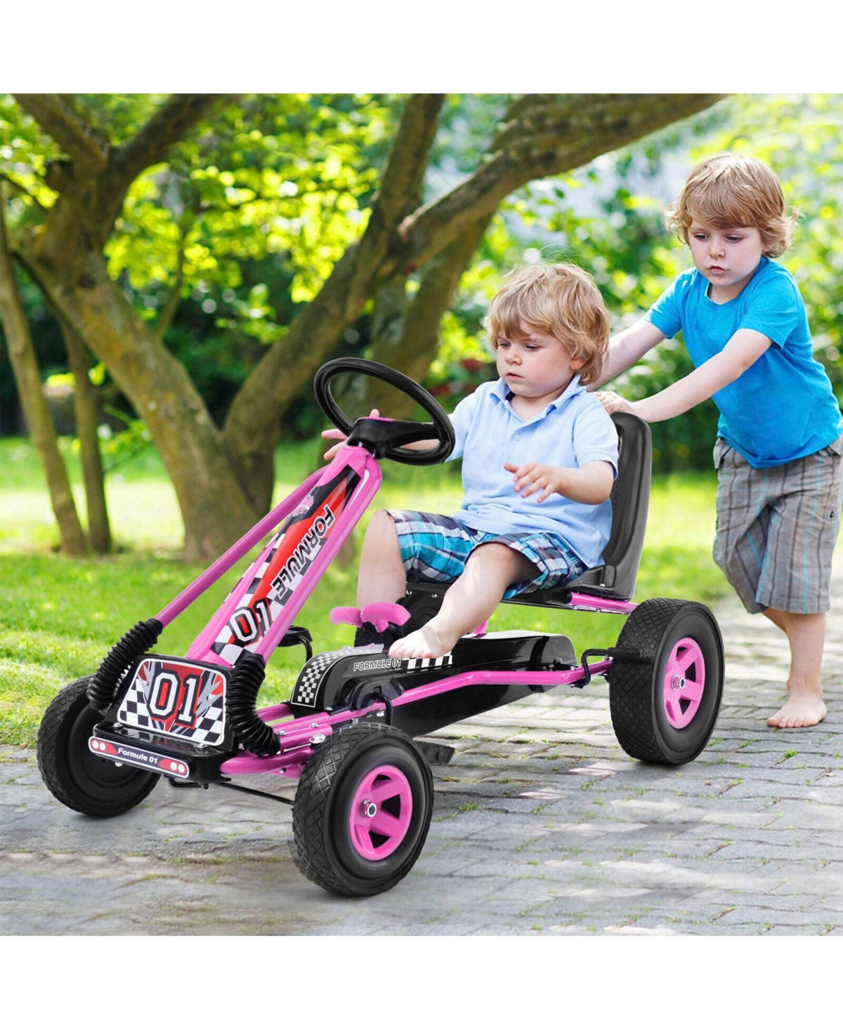 Sugift 4 Wheels Kids Ride On Pedal Powered Bike Go Kart Racer Car Outdoor Play Toy-Pink