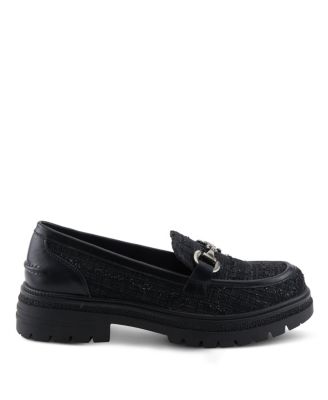 Nacarri Women's Textured Fabric Upper Slip-On Loafer With Gold-Toned Detail, Cushioned Insole