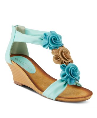 Women s HARLEQUIN Floral T-Strap Wedge Sandals with Back Zipper