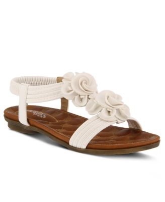 Women s Nectarine Floral T-Strap Sandal with Elastic Back and Quilted Footbed
