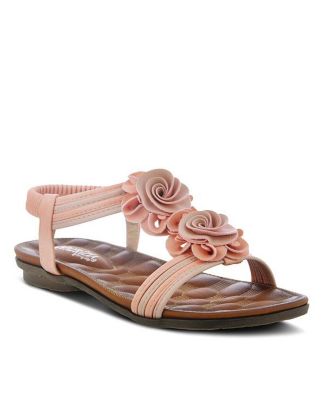 Women s Nectarine Floral T-Strap Sandal with Elastic Back and Quilted Footbed