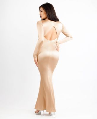 Women's Shapewear Shine Long Sleeve Cut-Out Hourglass Maxi Dress