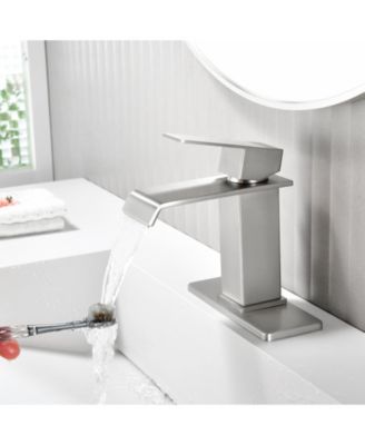 Single-Handle Waterfall Bathroom Sink Faucet in Lead-Free 304 Stainless Steel with Hot/Cold Water Function