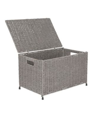 Small Woven Paper Rope Storage Chest with Hinged Lid and Integrated Handles, Grey