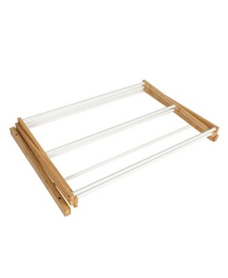 Bamboo and Metal Wall Mount Extendable Drying Rack, Compact Upscale Laundry Rack with 8 Dowels, White