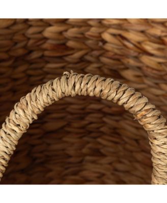 Round Handwoven Water Hyacinth and Seagrass Basket with Handles, Natural