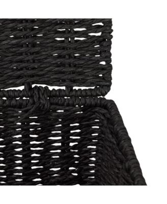 Small Handwoven Paper Rope Wicker Basket with Lid, Grey