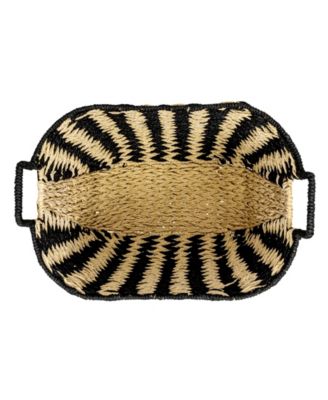 Zigzag Woven Paper Rope Basket, Black and Natural