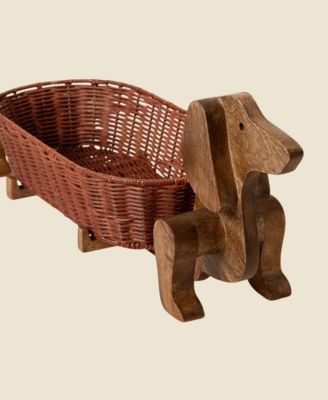 Dachshund Mango Wood & Rattan Storage Basket