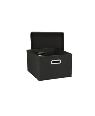 Storage Bins with Lids and Chromed Grommet Handles, Set of 2, Black