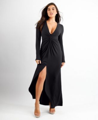 Women's Shapewear Deep V Bias Twist Front Slit Hourglass Maxi Dress