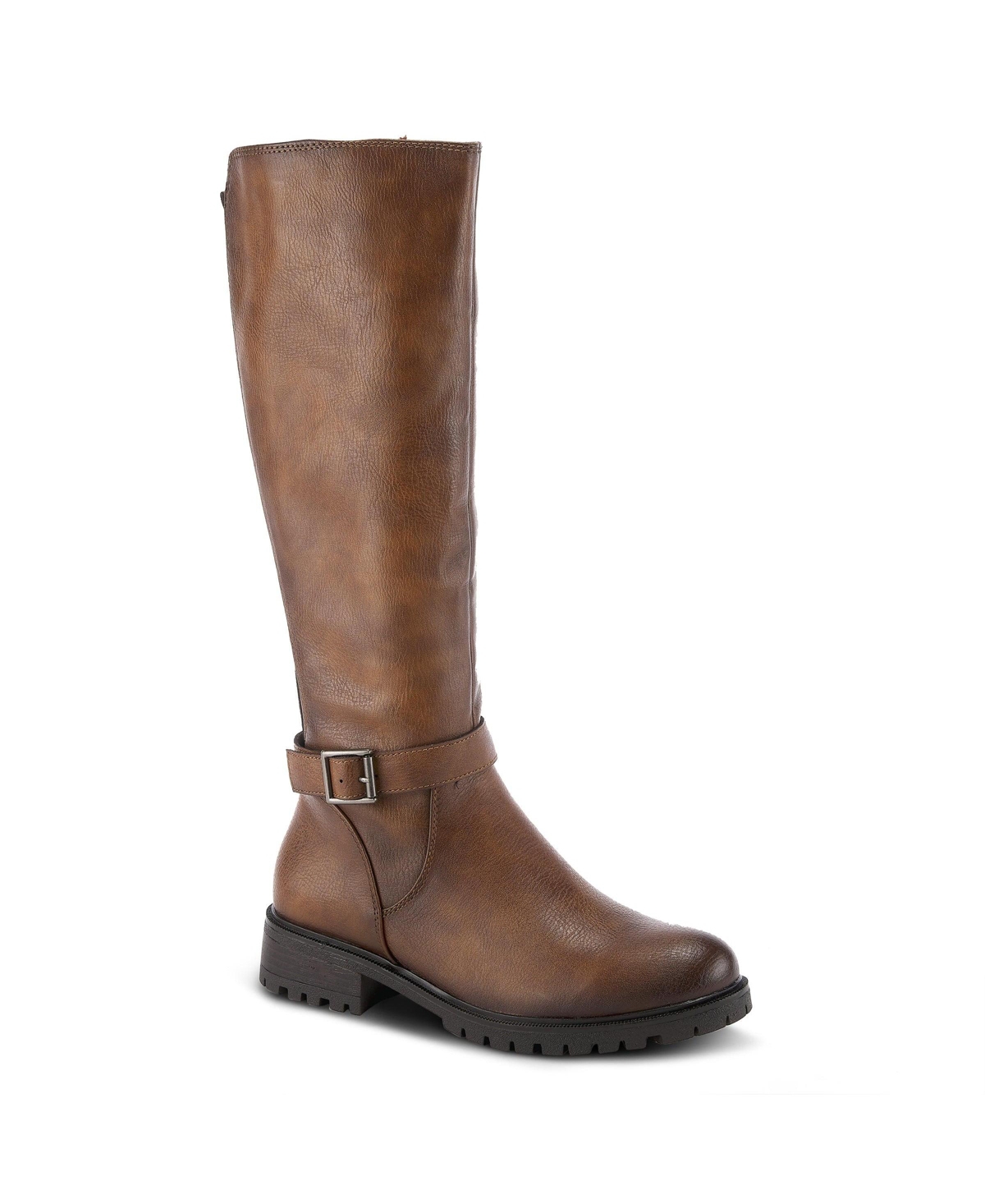 Patrizia Women's Stretch Back Panel Buckle Detail Tall Boots - Medium brown
