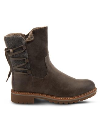 Women s DAWNA Sculpted Heel Booties with Faux Wool Shaft and Back Lace Detail