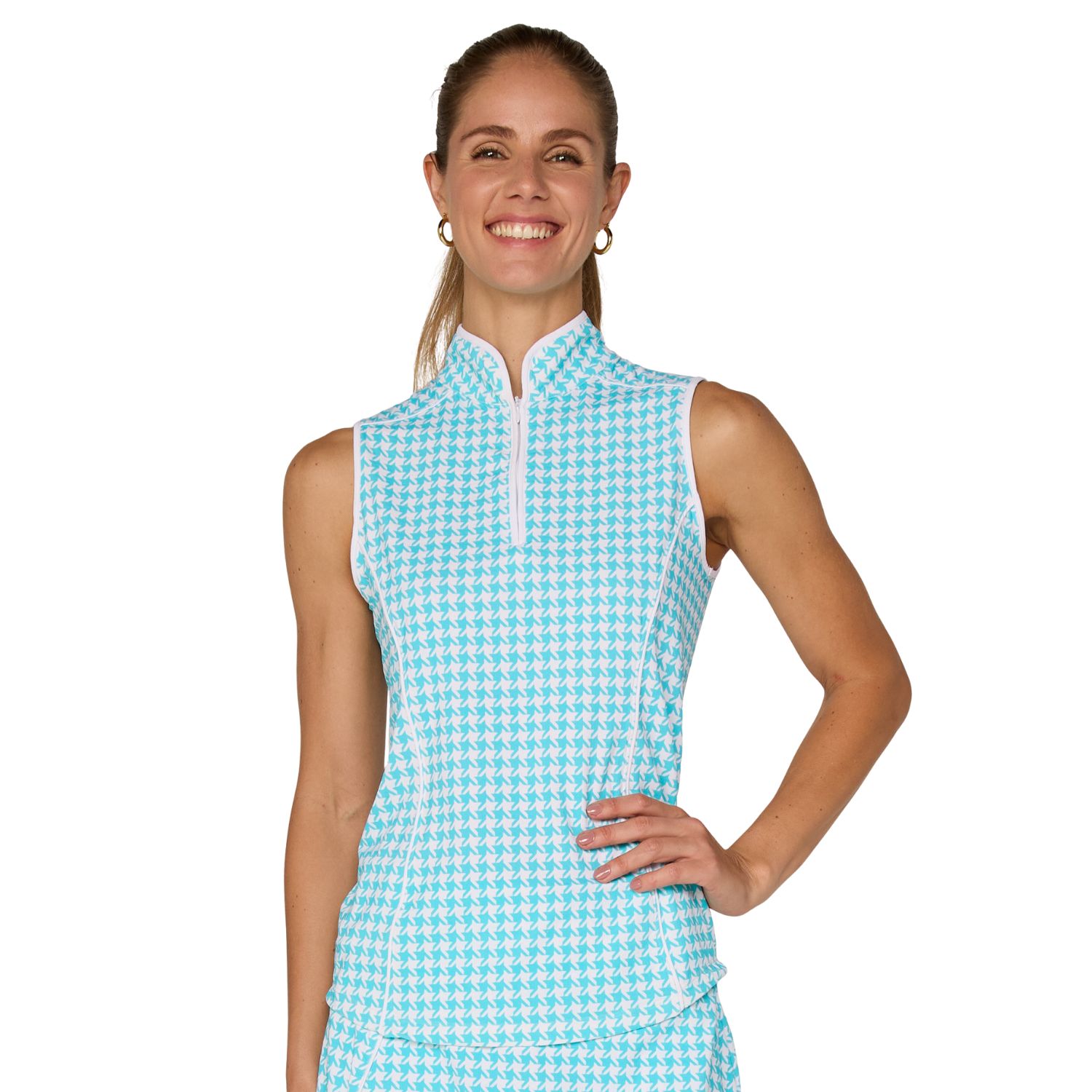 G Lifestyle Sleeveless Piping Mock Neck Top