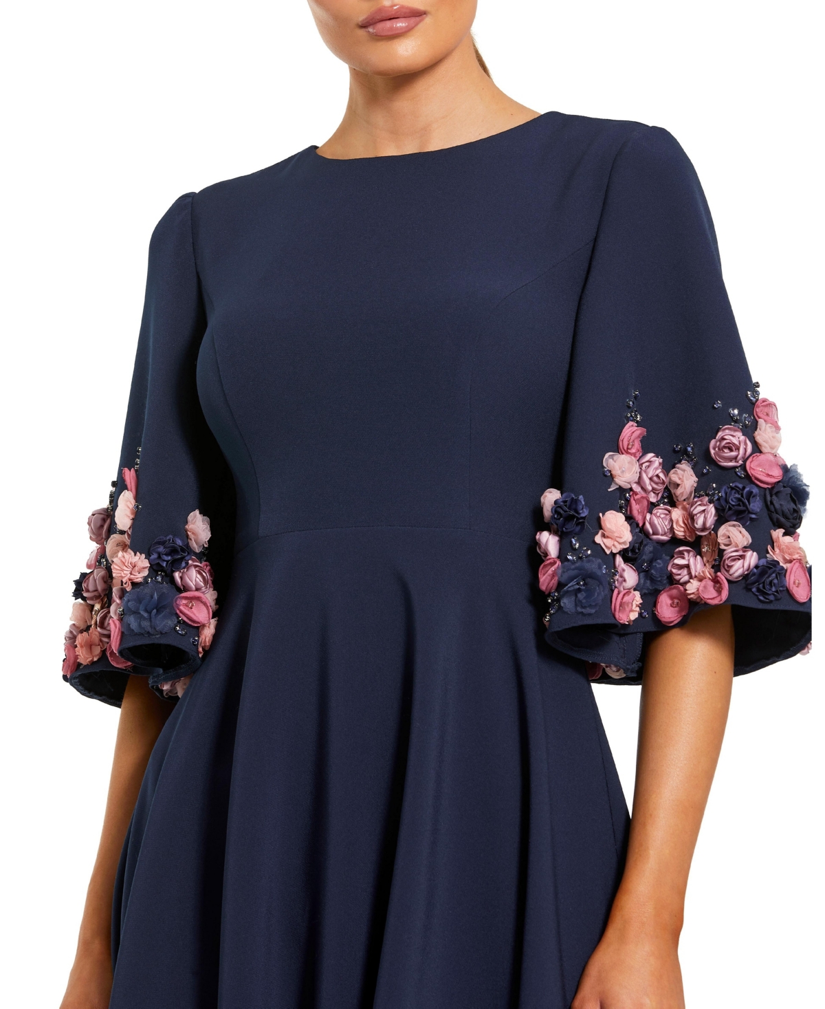 Mac Duggal Women's Crepe 3/4 Sleeve A-line Gown With Flower Trim